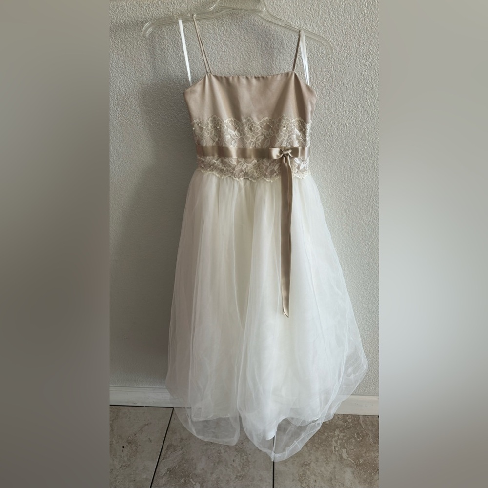 David’s Bridal Flower Girl Ivory/Champagne size 12 dress